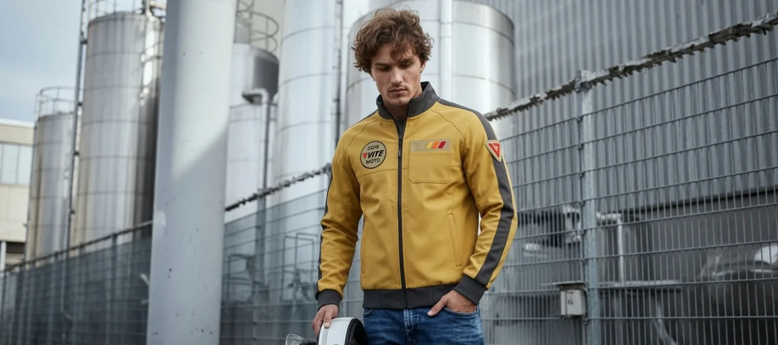 Rider in a yellow VITE jacket